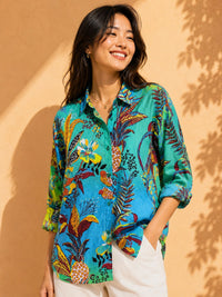 AK Designs Midnight Navy Bandhani Floral Booti Printed Cotton Shirt