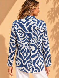 Ocean Blue & White Ikat Swirl Printed Casual Cotton Shirt