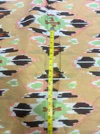 Beige & Mint Ikat-Inspired Printed Cotton Fabric (44 Inches Width)