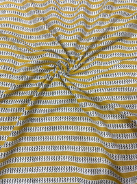 Mustard Yellow & White Chevron Striped Block Printed Cotton Fabric (44 Inches Width)