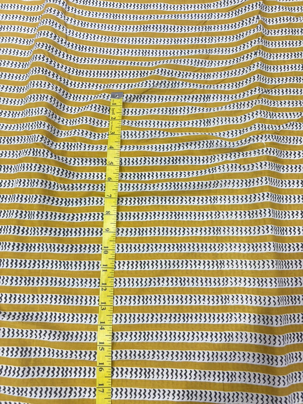 Mustard Yellow & White Chevron Striped Block Printed Cotton Fabric (44 Inches Width)