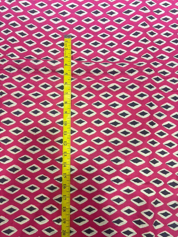 Rani Pink Geometric Diamond Block Printed Cotton Fabric (44 Inches Width)