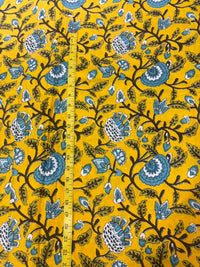 Bright Mustard Yellow Floral Jaal Block Printed Cotton Fabric (44 Inches Width)