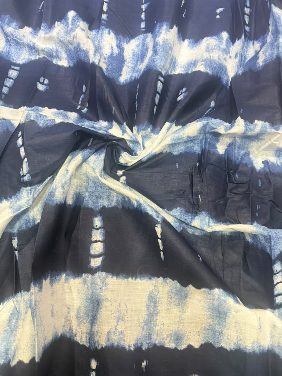 Indigo Shibori-Inspired Tie-Dye Stripe Pure Cotton Fabric (44 Inches Width)