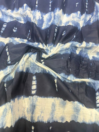 Indigo Shibori-Inspired Tie-Dye Stripe Pure Cotton Fabric (44 Inches Width)