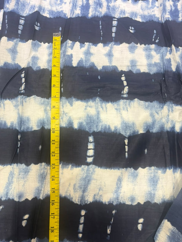 Indigo Shibori-Inspired Tie-Dye Stripe Pure Cotton Fabric (44 Inches Width)