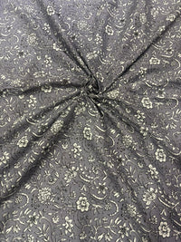 Charcoal Grey Delicate Floral Jaal Printed Cotton Fabric (44 Inches Width)