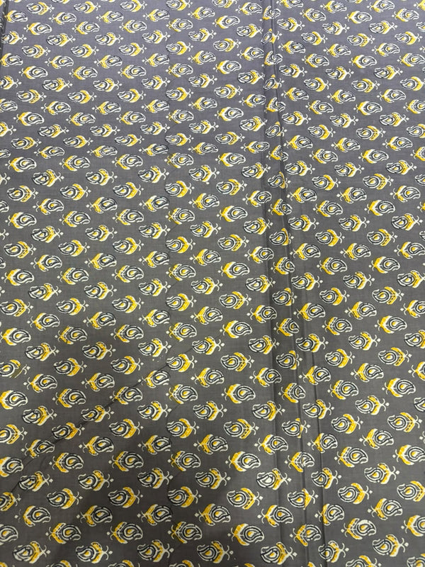 Slate Grey & Mustard Mini Paisley Block Printed Cotton Fabric (44 Inches Width)