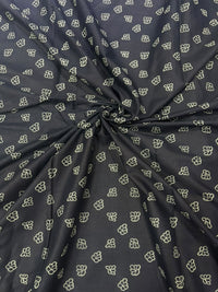 Midnight Black & Cream Petite Floral Motif Printed Cotton Fabric (44 Inches Width)