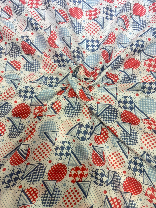 Retro Geometric & Houndstooth Abstract Printed Pure Cotton Fabric (44 Inches Width)