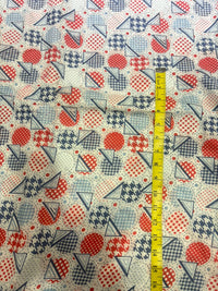Retro Geometric & Houndstooth Abstract Printed Pure Cotton Fabric (44 Inches Width)