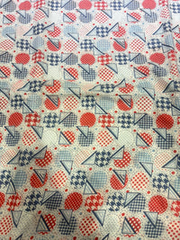 Retro Geometric & Houndstooth Abstract Printed Pure Cotton Fabric (44 Inches Width)