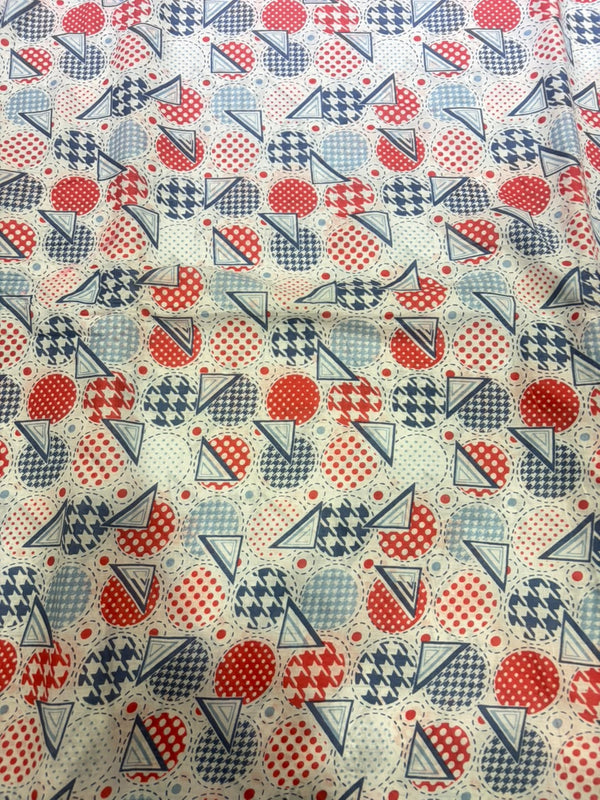 Retro Geometric & Houndstooth Abstract Printed Pure Cotton Fabric (44 Inches Width)