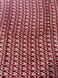 Maroon Red & Ivory Geometric Leaf Block Printed Pure Cotton Fabric (44 Inches Width)