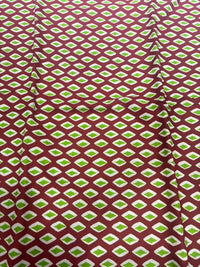 Maroon Red & Lime Green Geometric Diamond Block Printed Pure Cotton Fabric (44 Inches Width)