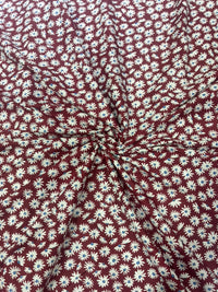 Burgundy Maroon Mini Daisy Floral Printed Pure Cotton Fabric (44 Inches Width)