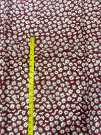 Burgundy Maroon Mini Daisy Floral Printed Pure Cotton Fabric (44 Inches Width)