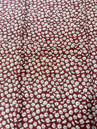 Burgundy Maroon Mini Daisy Floral Printed Pure Cotton Fabric (44 Inches Width)