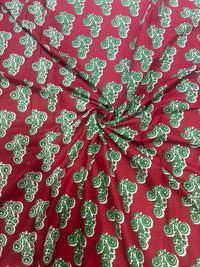 Ruby Red & Emerald Green Artisanal Floral Booti Cotton Fabric (44 Inches Width)