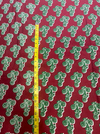 Ruby Red & Emerald Green Artisanal Floral Booti Cotton Fabric (44 Inches Width)