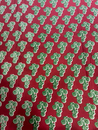 Ruby Red & Emerald Green Artisanal Floral Booti Cotton Fabric (44 Inches Width)