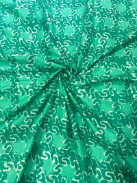 Emerald Green & Seafoam Batik-Inspired Geometric Pure Cotton Fabric (44 Inches Width)