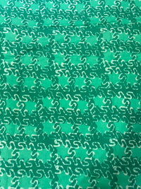 Emerald Green & Seafoam Batik-Inspired Geometric Pure Cotton Fabric (44 Inches Width)