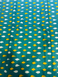 Teal Blue & Bright Yellow Ikat-Style Geometric Pure Cotton Fabric (44 Inches Width)