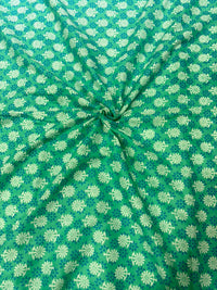 Emerald Green & Teal Floral Wheel Block Printed Pure Cotton Fabric (44 Inches Width)