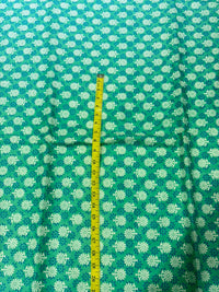 Emerald Green & Teal Floral Wheel Block Printed Pure Cotton Fabric (44 Inches Width)