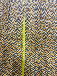 Charcoal Grey & Mustard Yellow Chevron Zig-Zag Batik Printed Pure Cotton Fabric (44 Inches Width)