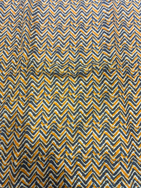 Charcoal Grey & Mustard Yellow Chevron Zig-Zag Batik Printed Pure Cotton Fabric (44 Inches Width)
