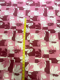 Plum Maroon & Soft Pink Block Geometric Maple Leaf Pure Cotton Fabric (44 Inches Width)