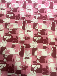 Plum Maroon & Soft Pink Block Geometric Maple Leaf Pure Cotton Fabric (44 Inches Width)