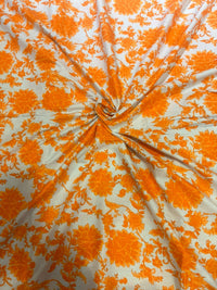 Vibrant Tangerine Orange & White Floral Jaal Pure Cotton Fabric (44 Inches Width)