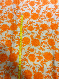 Vibrant Tangerine Orange & White Floral Jaal Pure Cotton Fabric (44 Inches Width)