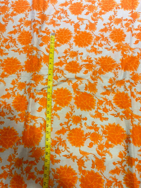 Vibrant Tangerine Orange & White Floral Jaal Pure Cotton Fabric (44 Inches Width)