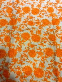 Vibrant Tangerine Orange & White Floral Jaal Pure Cotton Fabric (44 Inches Width)