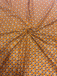 Mustard Orange & Indigo Blue Artisanal Teardrop Booti Pure Cotton Fabric (44 Inches Width)
