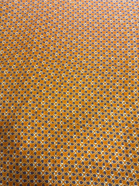 Mustard Orange & Indigo Blue Artisanal Teardrop Booti Pure Cotton Fabric (44 Inches Width)