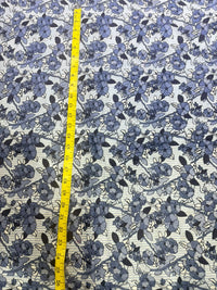 Slate Blue & Indigo Floral Vine Striped Pure Cotton Fabric (44 Inches Width)