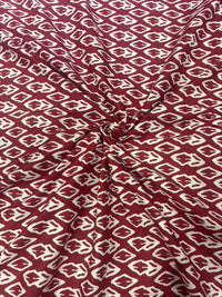 Maroon Red & Ivory Geometric Leaf Block Printed Pure Cotton Fabric (44 Inches Width)