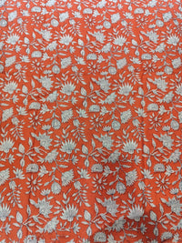 Premium Vibrant Rust Orange Floral Jaal Pure Cotton Fabric