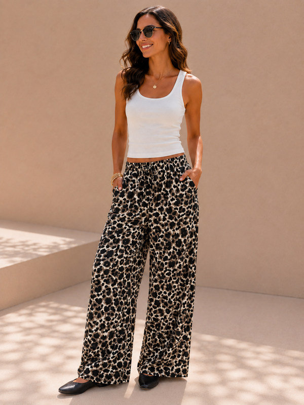 Safari Splendor Leopard Print Palazzo Pants