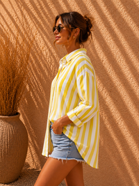 Canary Yellow & White Candy Stripe Casual Cotton Shirt